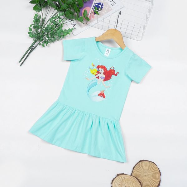  Váy elsa cho bé gái thun cotton tay ngắn in hình hoạt hình, đầm đuôi cá bé gái Áo Lá Homewear NNB004 