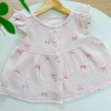  Bộ đùi bé gái xô muslin Áo Lá Homewear A264, bộ cộc tay bé gái cánh tiên bèo dễ thương babydoll 
