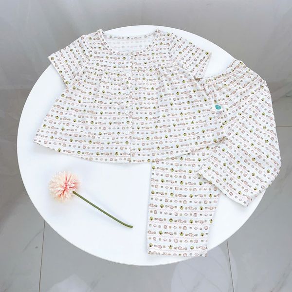  Bộ ngủ bé gái thun lụa mềm mát Áo Lá Homewear A210, đồ ngủ tay ngắn quần dài bé gái 