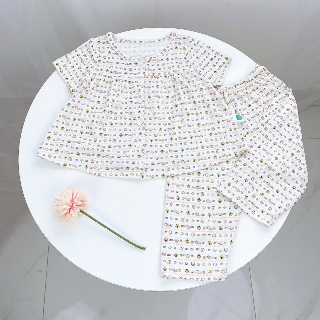  Bộ ngủ bé gái thun lụa mềm mát Áo Lá Homewear A210, đồ ngủ tay ngắn quần dài bé gái 