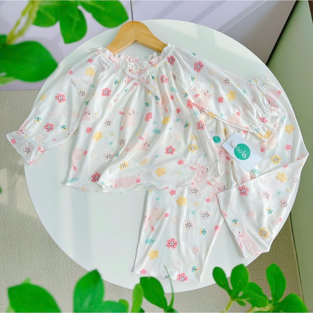  Bộ dài tay cho bé gái 95% sợi sồi Modal Ice Cool Áo Lá Homewear A238 mềm mướt mát lạnh babydoll họa tiết đáng yêu 