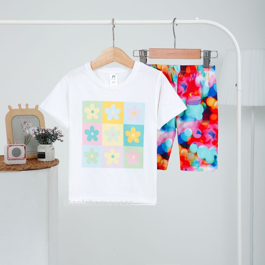  Bộ lửng bé gái thun cotton áo rộng quần legging cá tính, đồ bộ bé gái dễ thương NNB007 