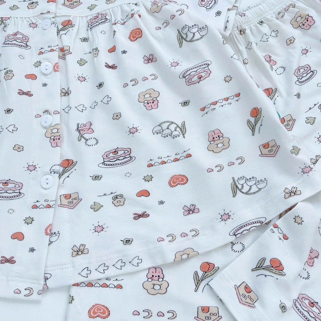  Bộ ngủ bé gái thun lụa mềm mát Áo Lá Homewear A210, đồ ngủ tay ngắn quần dài bé gái 