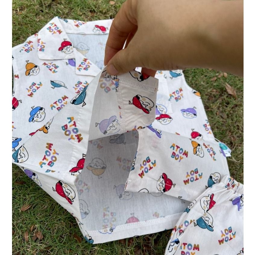  Bộ ba lỗ bé trai cổ pizama cotton mềm mát Áo Lá Homewear A140, đồ du lịch hè cho bé trai sát nách quần đùi đi biển 