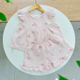  Bộ đùi bé gái xô muslin Áo Lá Homewear A264, bộ cộc tay bé gái cánh tiên bèo dễ thương babydoll 