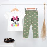  Đồ ngủ bé gái tay ngắn quần dài thun cotton in hình elsa mickey, bộ bé gái cánh tiên dễ thương Áo Lá Homewear NNB005 