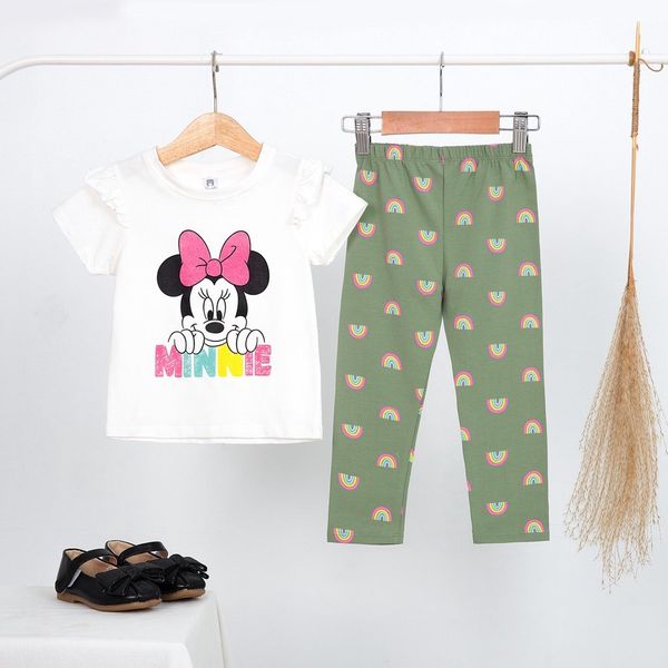  Đồ ngủ bé gái tay ngắn quần dài thun cotton in hình elsa mickey, bộ bé gái cánh tiên dễ thương Áo Lá Homewear NNB005 