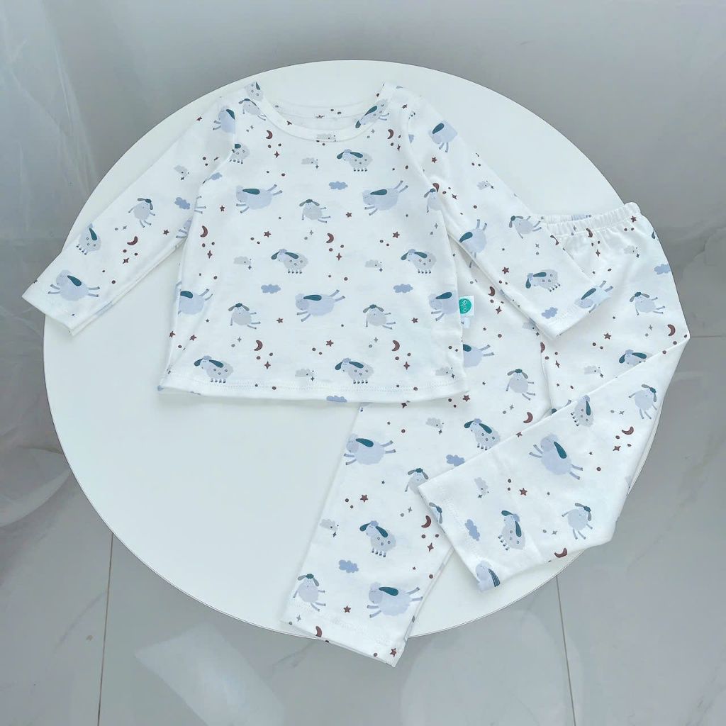  Đồ ngủ dài tay cho bé thun cotton dày dặn Áo Lá Homewear A196, bộ ngủ cotton cho bé nằm điều hòa thấm hút cao 