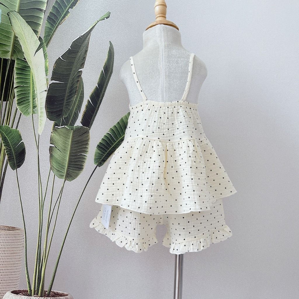  Bộ hai dây bé gái mặc hè xô muslin Áo Lá Homewear A121, đồ bộ hè bé gái quần đùi xô đũi babydoll dễ thương 