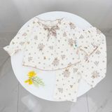  Bộ dài tay bé gái xô muslin Áo Lá Homewear A189, pizama cho bé gái mặc ngủ bốn mùa hoa nhí đính nơ xinh 
