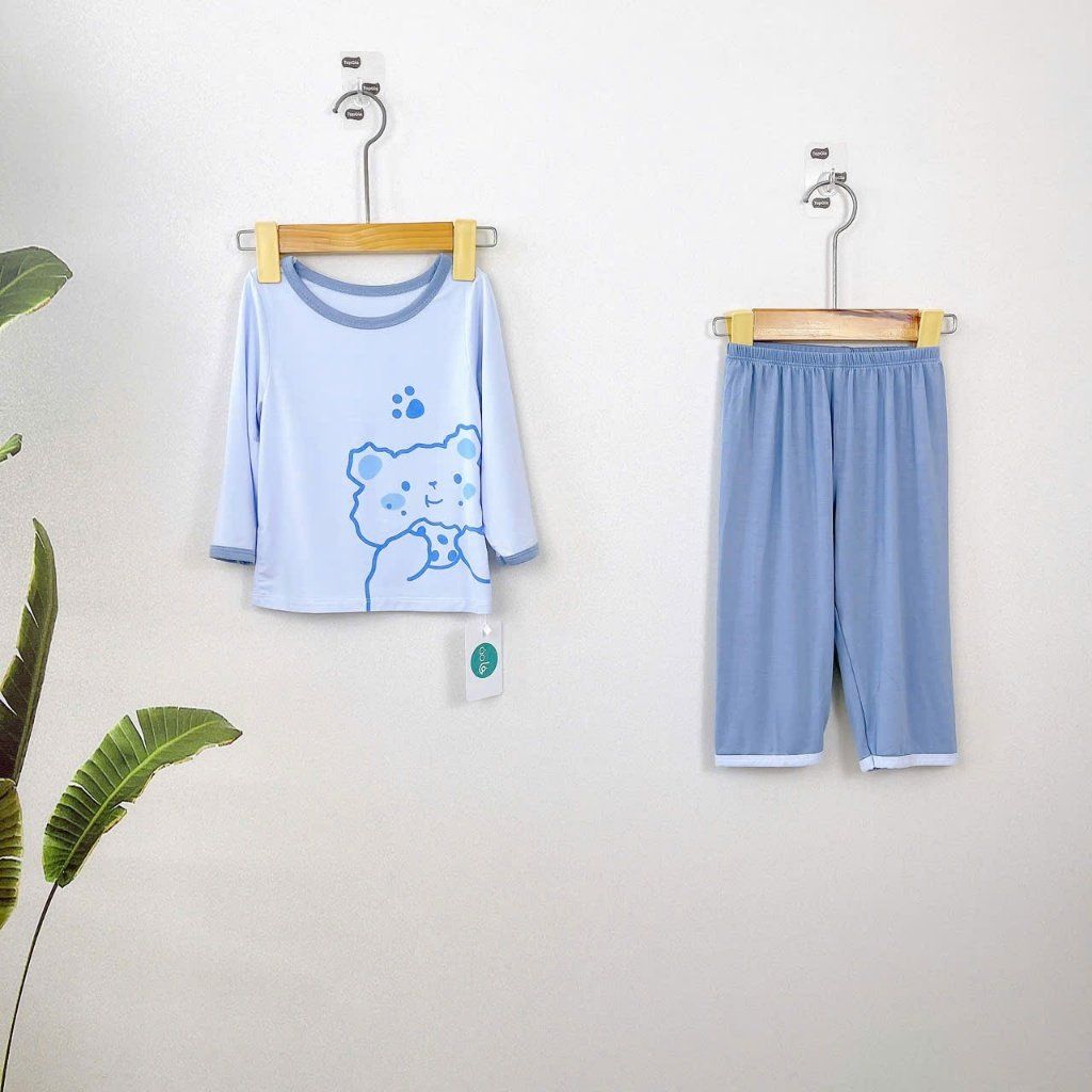  Đồ dài tay cho bé thun modal sợi sồi Áo Lá Homewear A178, pizama cho bé mặc ngủ sợi tự nhiên mềm mướt mát lạnh 
