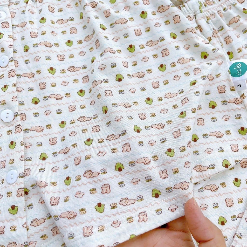  Bộ ngủ bé gái thun lụa mềm mát Áo Lá Homewear A210, đồ ngủ tay ngắn quần dài bé gái 