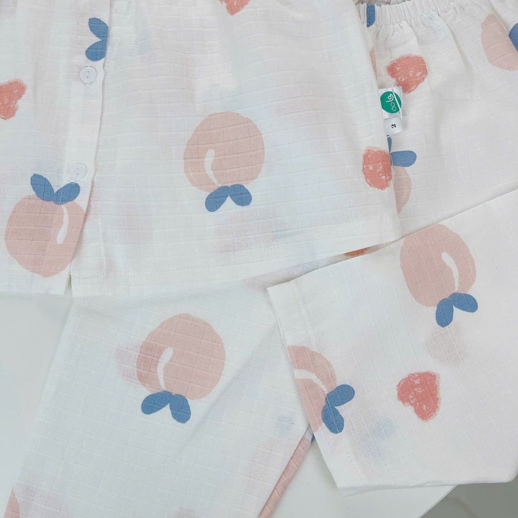 Pijama cho bé gái tay ngắn quần dài vải xô cotton Áo Lá Homewear A103, đồ bộ xô bé gái babydoll họa tiết dễ thương 