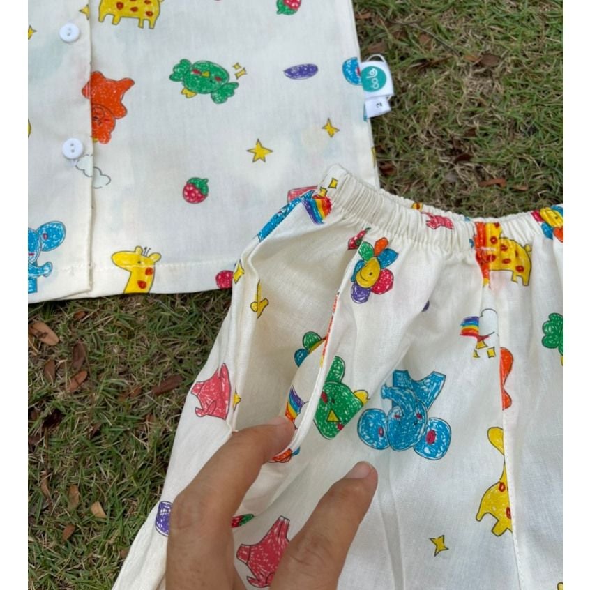  Bộ ba lỗ bé trai cổ pizama cotton mềm mát Áo Lá Homewear A140, đồ du lịch hè cho bé trai sát nách quần đùi đi biển 