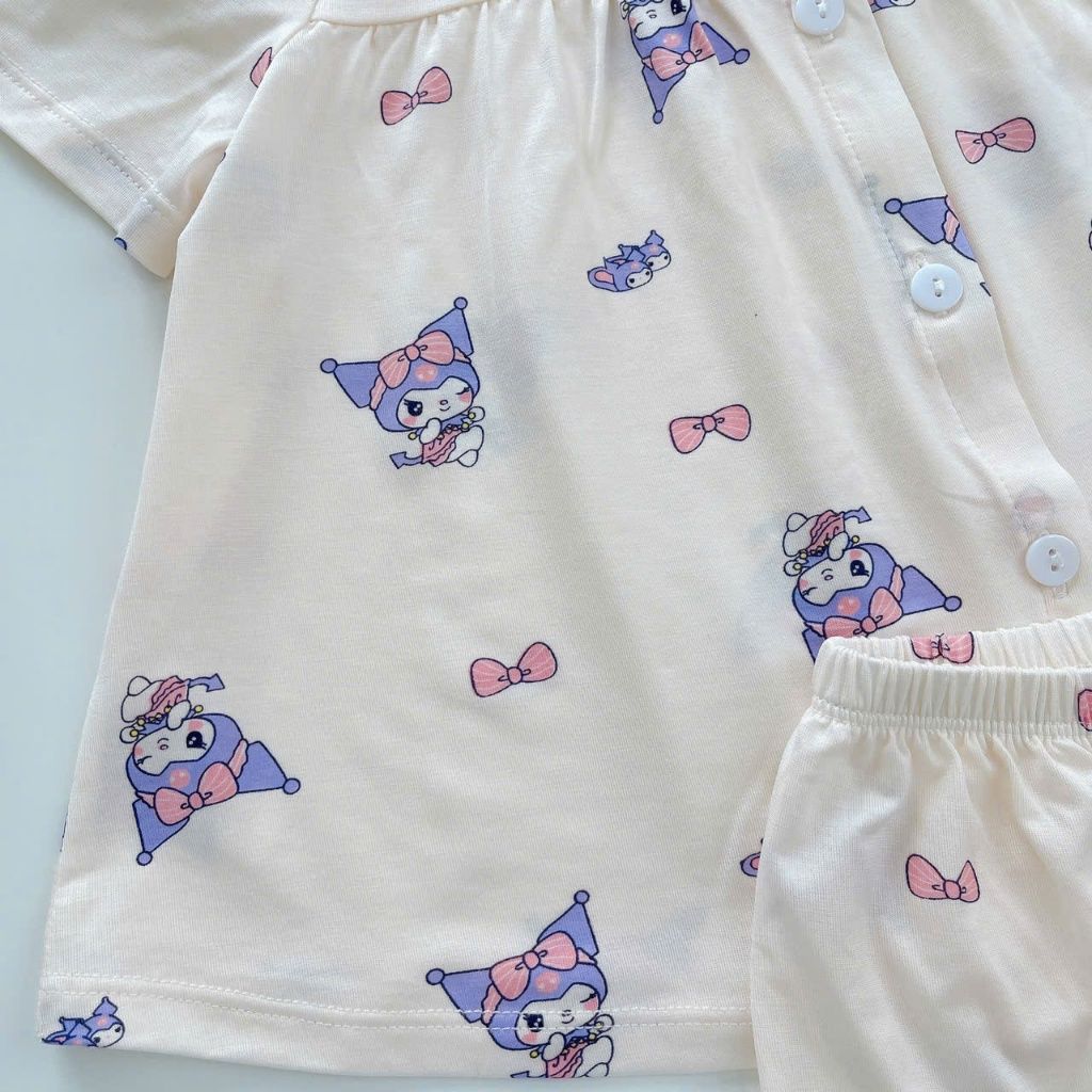  Bộ hè bé gái Tencel Lycra mỏng mát lạnh Lá Homewear A267, bộ cộc tay cho bé quần đùi babydoll kuromi melody 