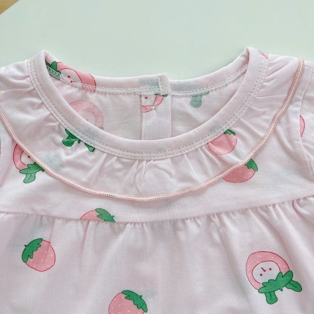  Bộ cộc tay bé gái Tencel Lycra mỏng mát lạnh Lá Homewear A266, bộ đùi bé gái mặc hè cổ tròn bèo xinh xắn kuromi 