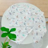  Pijama cho bé trai, bé gái vải  xô cotton Áo Lá Homewear A219, đồ bộ dài tay cho bé mát bốn mùa cổ tròn cài nút 