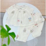  Pijama cho bé gái tay ngắn quần dài vải xô cotton Áo Lá Homewear A103, đồ bộ xô bé gái babydoll họa tiết dễ thương 