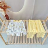  Đồ ngủ cho bé gái 95% sợi sồi Modal Ice Cool Lá Homewear A283, bộ dài tay cho bé mềm mướt mát lạnh babydoll họa tiết mèo 