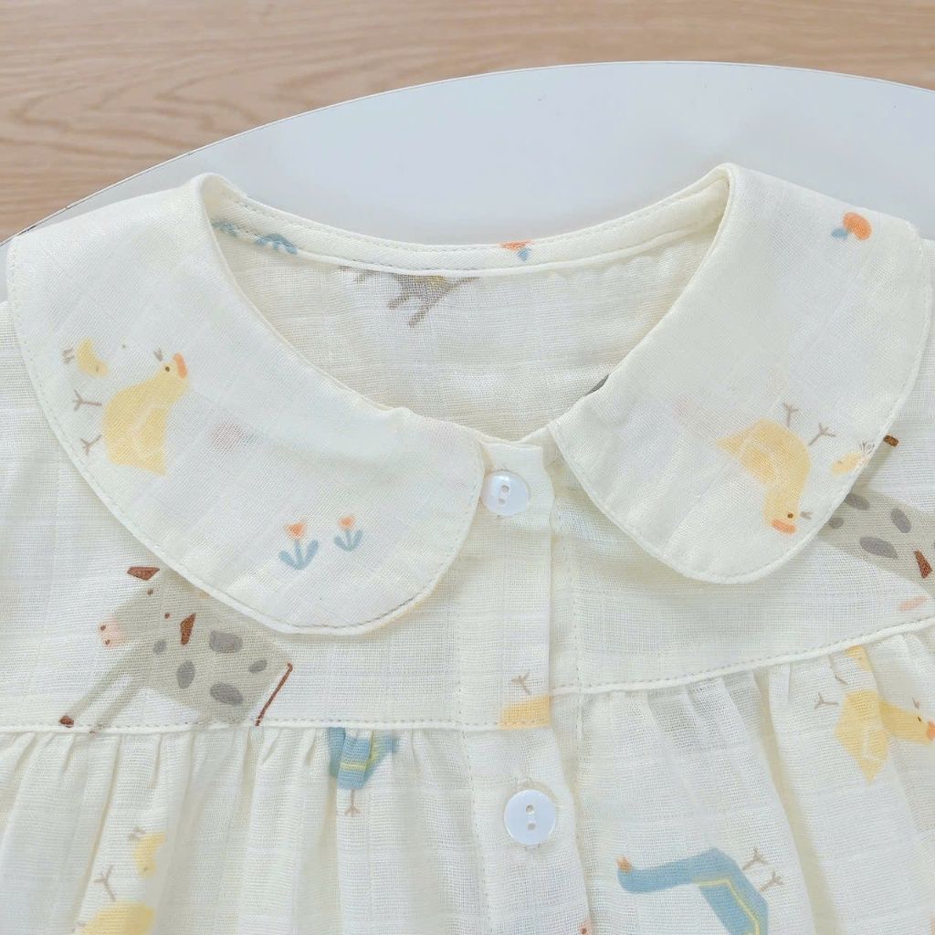  Pijama cho bé gái tay ngắn quần dài vải xô cotton Áo Lá Homewear A103, đồ bộ xô bé gái babydoll họa tiết dễ thương 