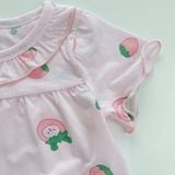  Bộ cộc tay bé gái Tencel Lycra mỏng mát lạnh Lá Homewear A266, bộ đùi bé gái mặc hè cổ tròn bèo xinh xắn kuromi 