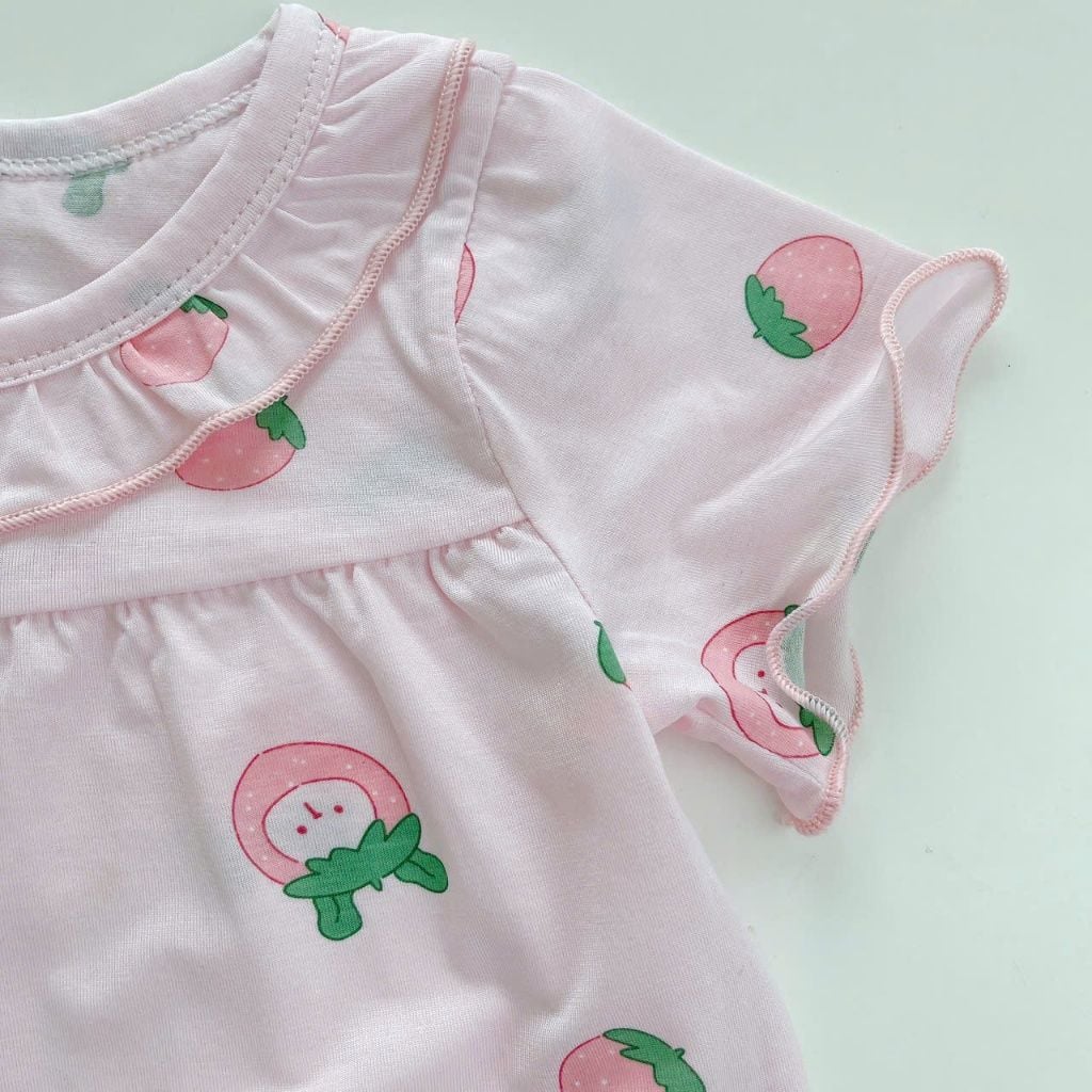  Bộ cộc tay bé gái Tencel Lycra mỏng mát lạnh Lá Homewear A266, bộ đùi bé gái mặc hè cổ tròn bèo xinh xắn kuromi 