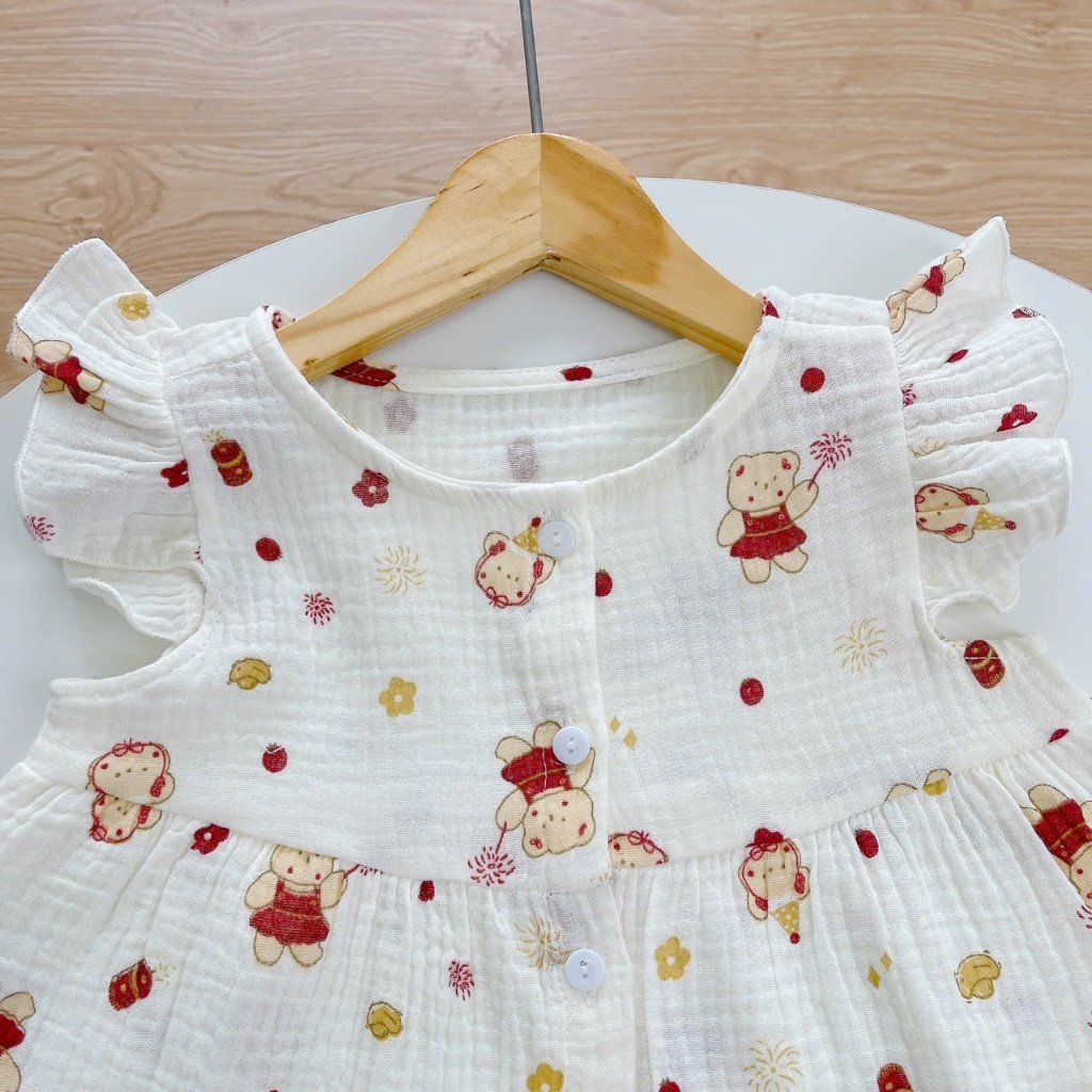  Bộ đùi bé gái xô muslin Áo Lá Homewear A264, bộ cộc tay bé gái cánh tiên bèo dễ thương babydoll 