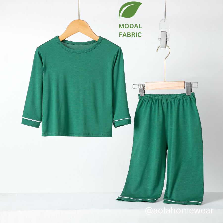  Bộ dài tay cho bé vải thun modal siêu mềm mát Áo Lá Homewear A048, pijama cho bé mặc ngủ vải sợi sồi 