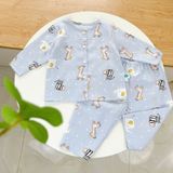  Pijama cho bé trai, bé gái vải  xô cotton Áo Lá Homewear A219, đồ bộ dài tay cho bé mát bốn mùa cổ tròn cài nút 