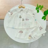  Bộ hè bé gái áo babydoll cánh tiên vải xô hai lớp mềm mát họa tiết thỏ mèo Áo Lá Homewear A049 