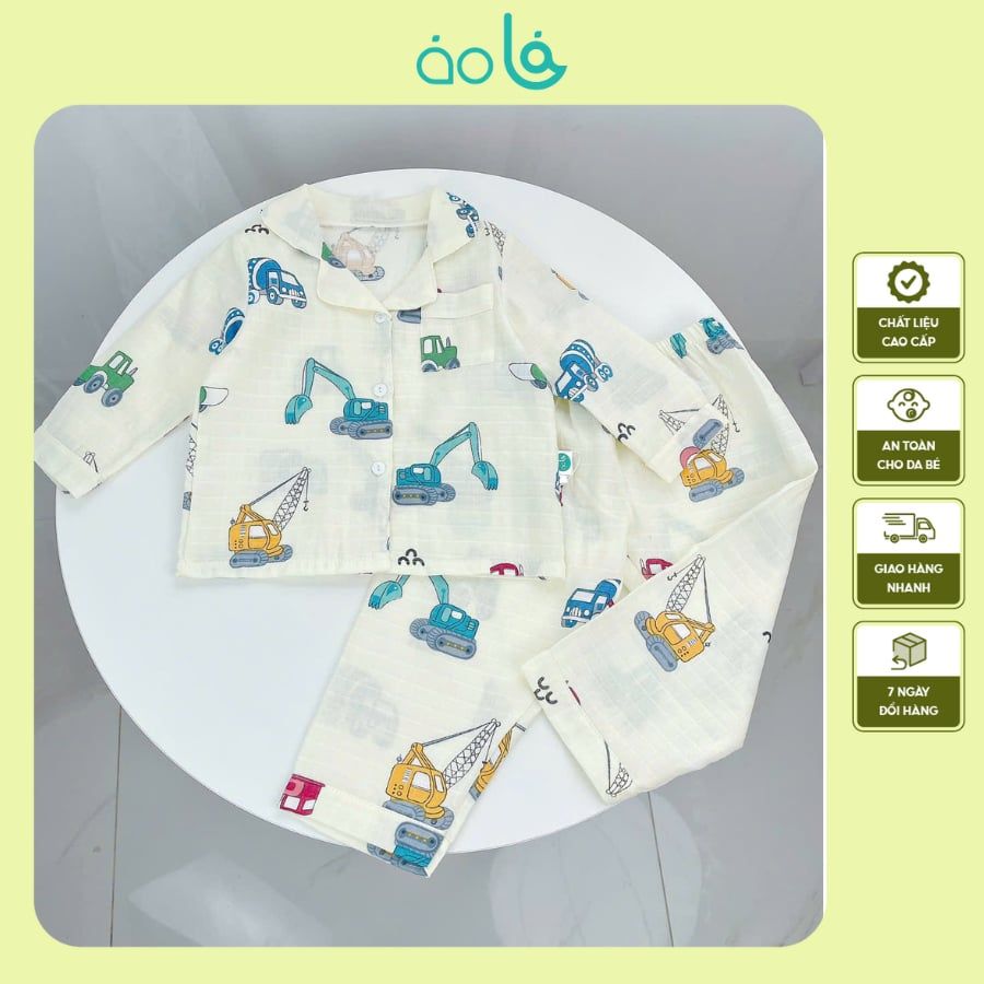  Pijama bé trai bé gái dài tay vải xô cotton Áo Lá Homewear A146, đồ ngủ trẻ em size đại nằm điều hòa bốn mùa 