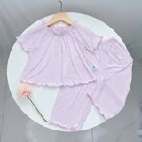  Bộ ngủ cho bé gái tay ngắn quần dài vải thun lụa Áo Lá Homewear A162, pijama cho bé gái mặc ngủ bốn mùa siêu mềm mát 
