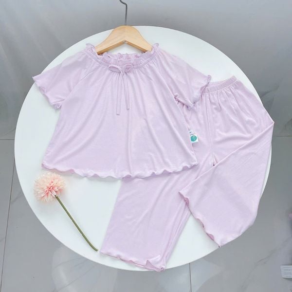  Bộ ngủ cho bé gái tay ngắn quần dài vải thun lụa Áo Lá Homewear A162, pijama cho bé gái mặc ngủ bốn mùa siêu mềm mát 