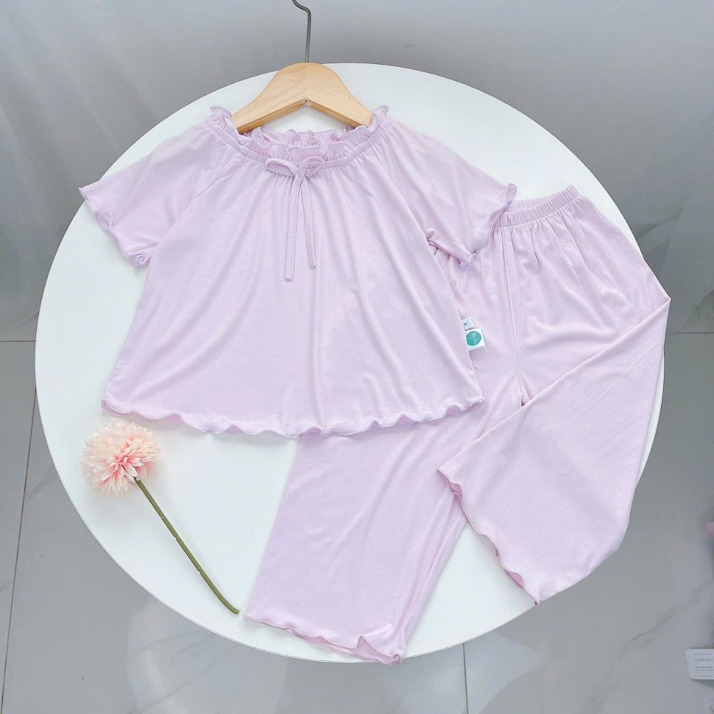  Bộ ngủ cho bé gái tay ngắn quần dài vải thun lụa Áo Lá Homewear A162, pijama cho bé gái mặc ngủ bốn mùa siêu mềm mát 