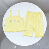  Bộ hai dây bé gái thun tăm lạnh rayon Áo Lá Homewear A159, đồ bộ bé gái hai dây quần lửng đính hoa xinh xắn 
