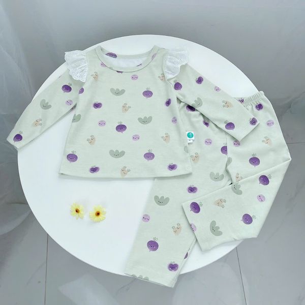  Đồ ngủ dài tay cho bé thun cotton dày dặn Áo Lá Homewear A196, bộ ngủ cotton cho bé nằm điều hòa thấm hút cao 