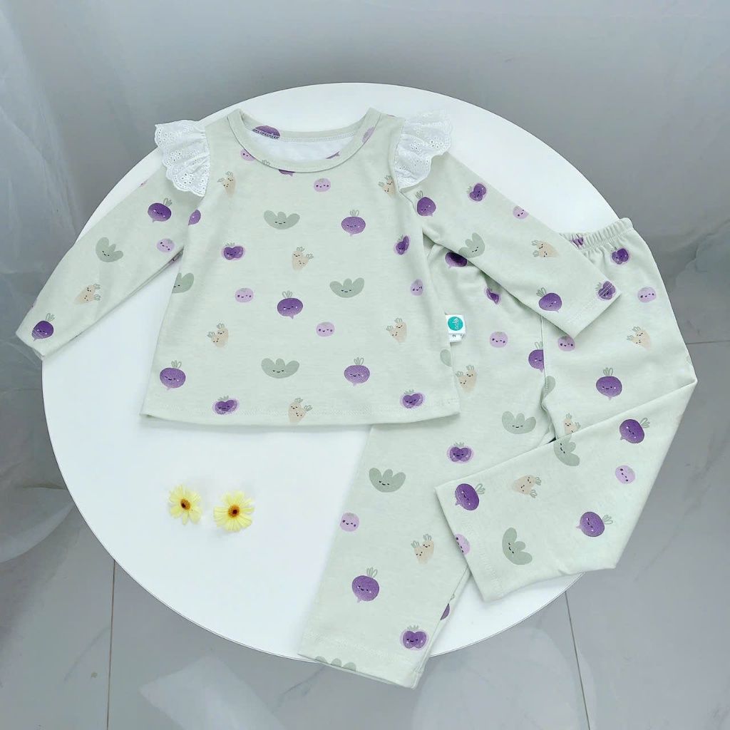  Đồ ngủ dài tay cho bé thun cotton dày dặn Áo Lá Homewear A196, bộ ngủ cotton cho bé nằm điều hòa thấm hút cao 