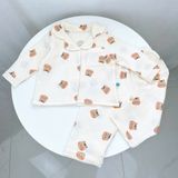  Pijama cho bé xô muslin Áo Lá Homewear A170, bộ dài tay bé trai bé gái mặc ngủ điều hòa thoáng mát 