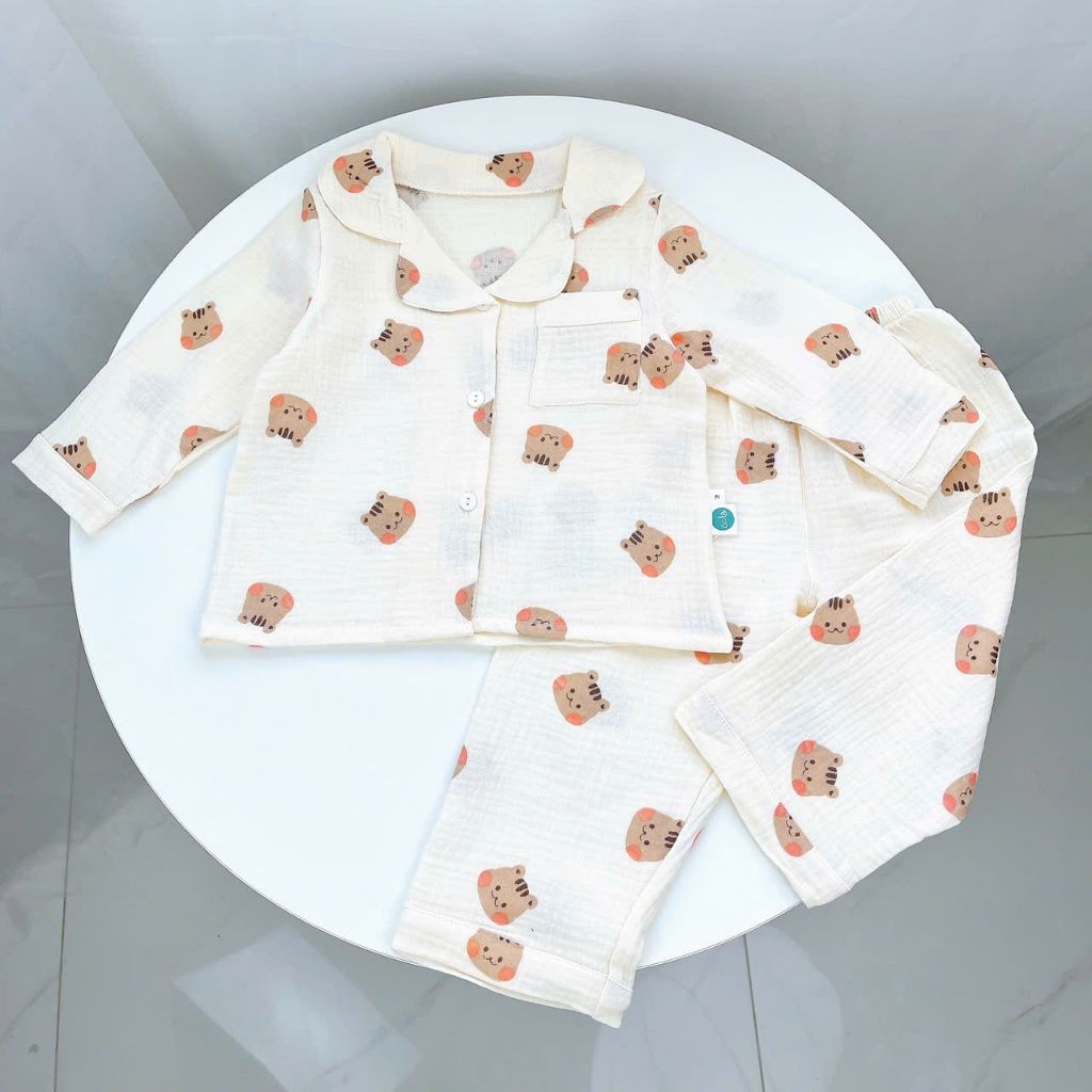  Pijama cho bé xô muslin Áo Lá Homewear A170, bộ dài tay bé trai bé gái mặc ngủ điều hòa thoáng mát 