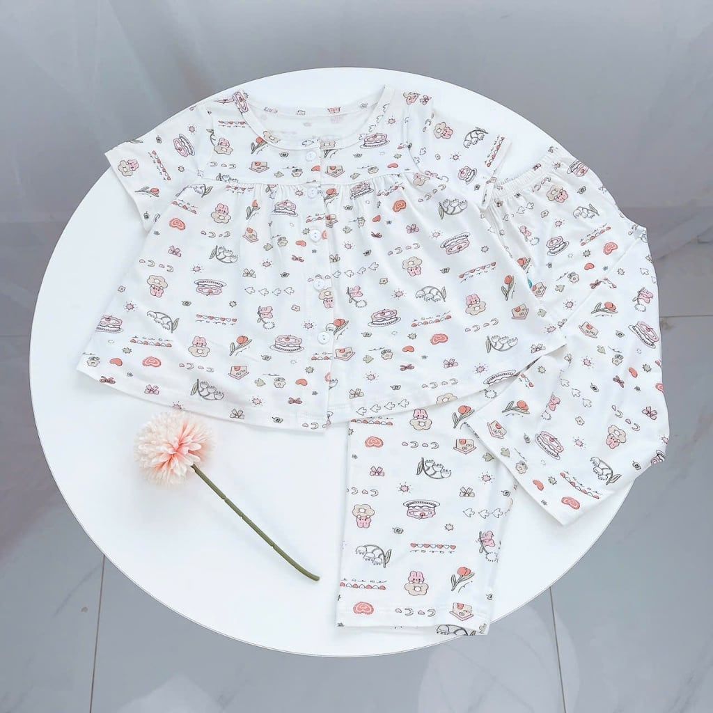  Bộ ngủ bé gái thun lụa mềm mát Áo Lá Homewear A210, đồ ngủ tay ngắn quần dài bé gái 