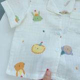  Pijama bé trai tay ngắn quần dài vải xô cotton Áo Lá Homewear A029, bộ ngủ bé trai 