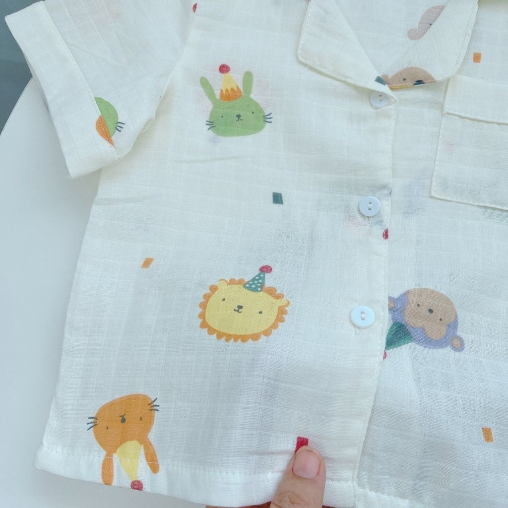  Pijama bé trai tay ngắn quần dài vải xô cotton Áo Lá Homewear A029, bộ ngủ bé trai 