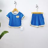  Bộ đồ bé trai thun tăm lạnh rayon Áo Lá Homewear A158 cộc tay quần đùi hình gấu áo vạt bầu 
