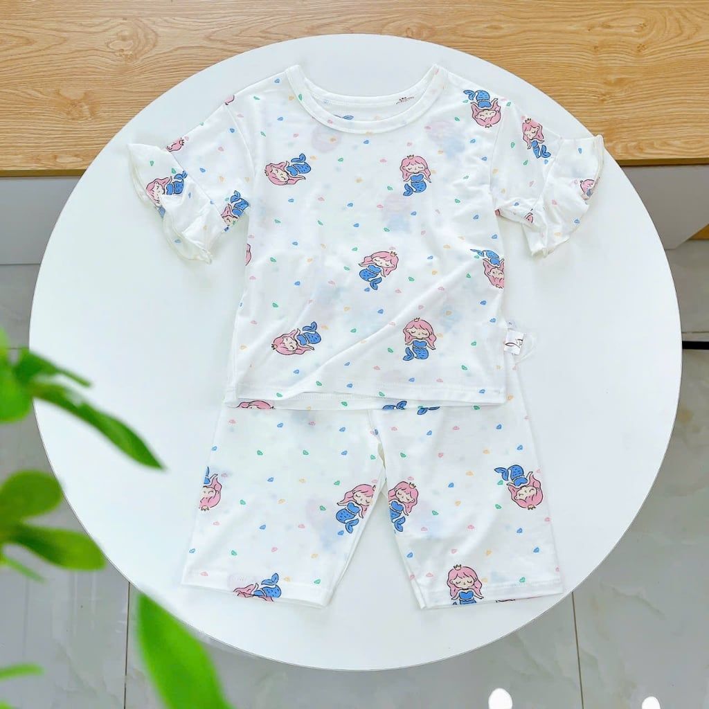  Bộ lửng bé gái Tencel Lycra mỏng mát lạnh Lá Homewear A260, đồ mặc hè cho bé họa tiết dễ thương kuromi melody 