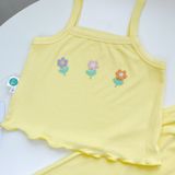  Bộ hai dây bé gái thun tăm lạnh rayon Áo Lá Homewear A159, đồ bộ bé gái hai dây quần lửng đính hoa xinh xắn 