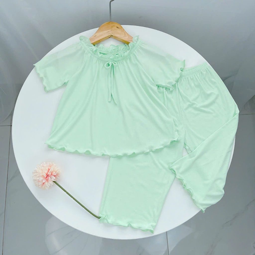  Bộ ngủ cho bé gái tay ngắn quần dài vải thun lụa Áo Lá Homewear A162, pijama cho bé gái mặc ngủ bốn mùa siêu mềm mát 