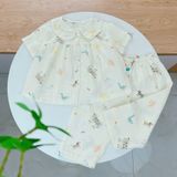  Pijama cho bé gái tay ngắn quần dài vải xô cotton Áo Lá Homewear A103, đồ bộ xô bé gái babydoll họa tiết dễ thương 