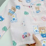  Pijama bé trai bé gái dài tay vải xô cotton Áo Lá Homewear A146, đồ ngủ trẻ em size đại nằm điều hòa bốn mùa 