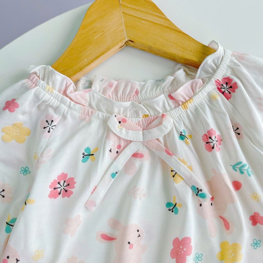  Bộ dài tay cho bé gái 95% sợi sồi Modal Ice Cool Áo Lá Homewear A238 mềm mướt mát lạnh babydoll họa tiết đáng yêu 