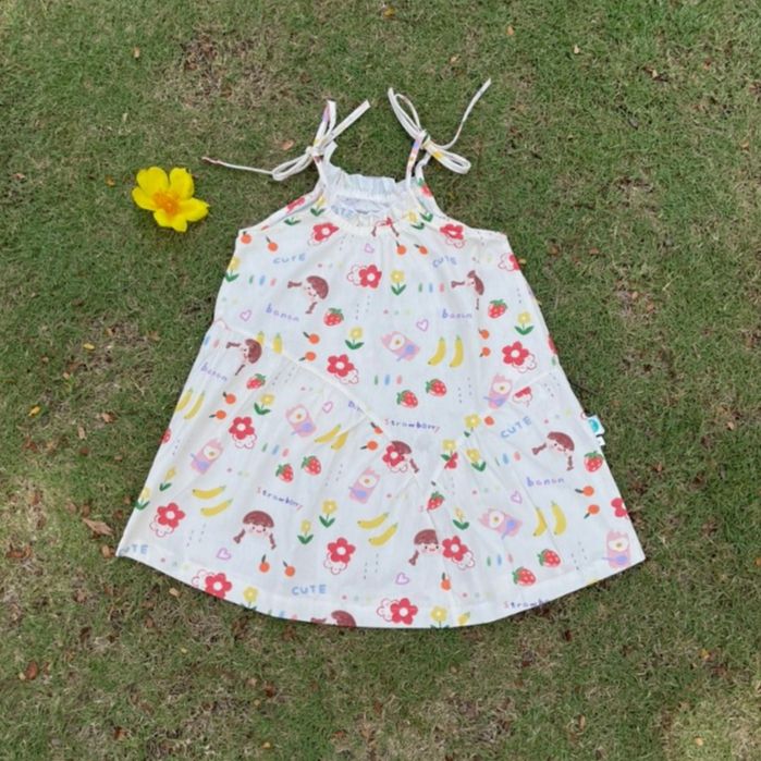  Váy hai dây bé gái mặc hè cotton mềm mát Áo Lá Homewear A141, váy hè cho bé gái babydoll maxi du lịch 